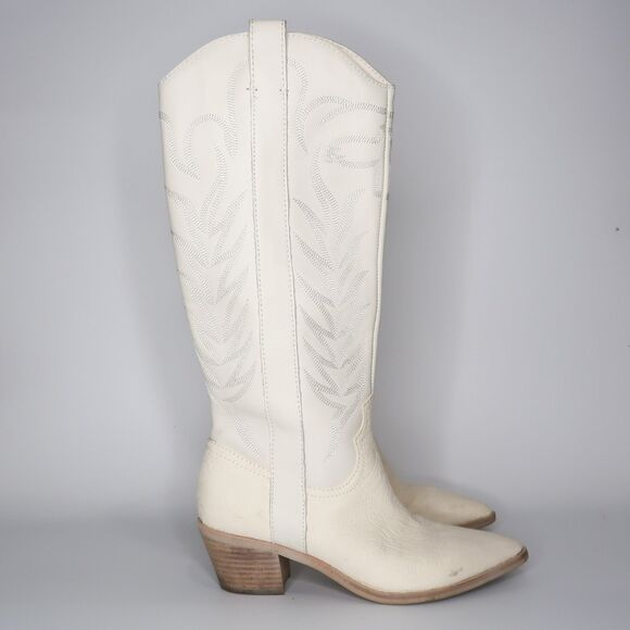 Dolce Vita Womens Solei Western Boots‎ Size 10 White Leather Cowgirl Boho Hippie - Picture 1 of 11